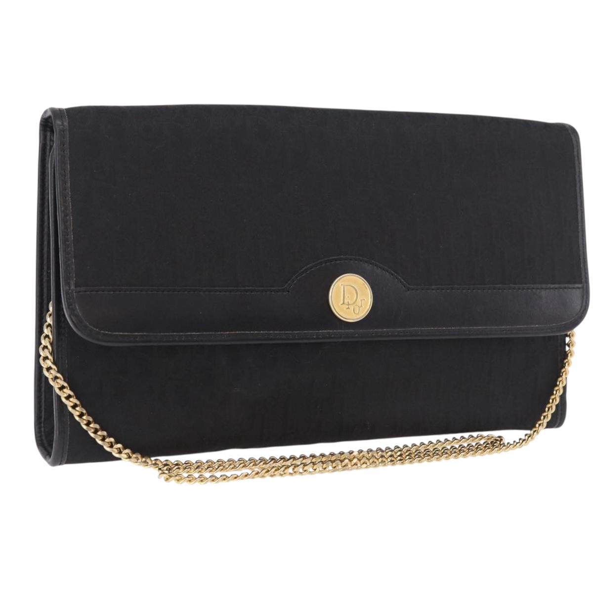 Christian Dior Trotter Chain Shoulder Bag Black Gold Auth 187932V