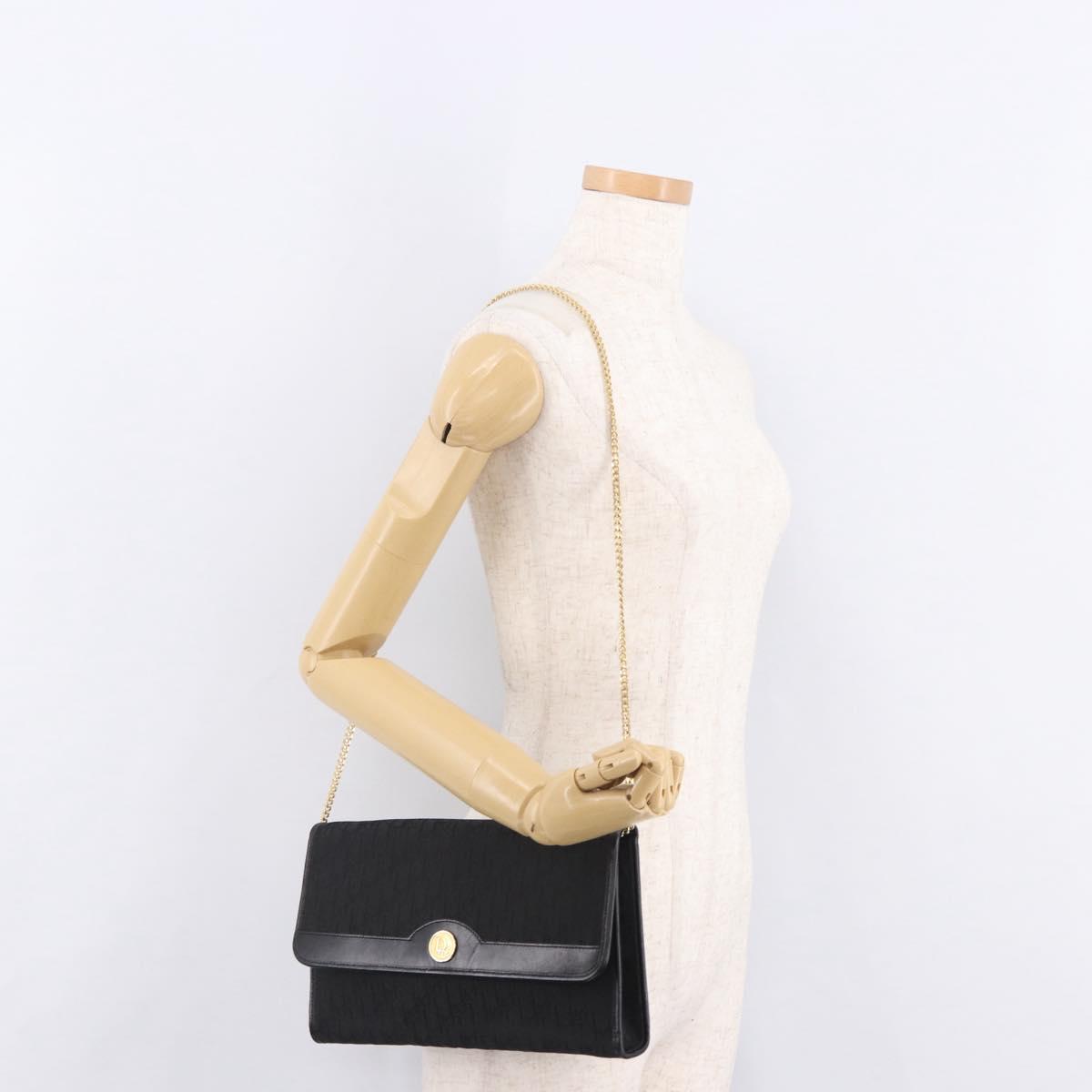 Christian Dior Trotter Chain Shoulder Bag Black Gold Auth 187932V