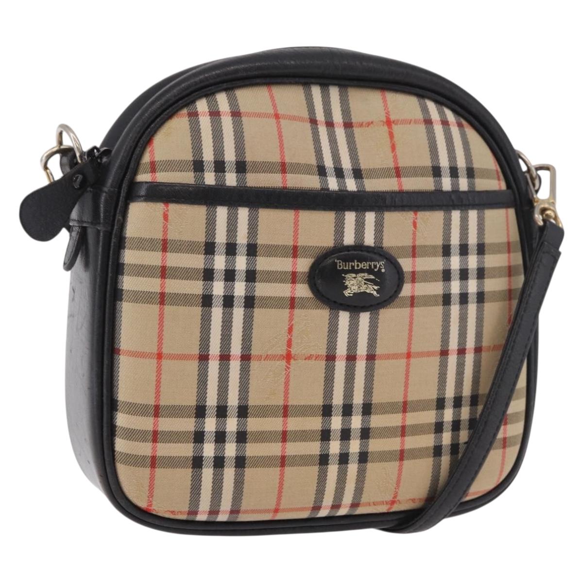 Burberrys Nova Check Shoulder Bag Canvas Beige Gold Auth 187940A