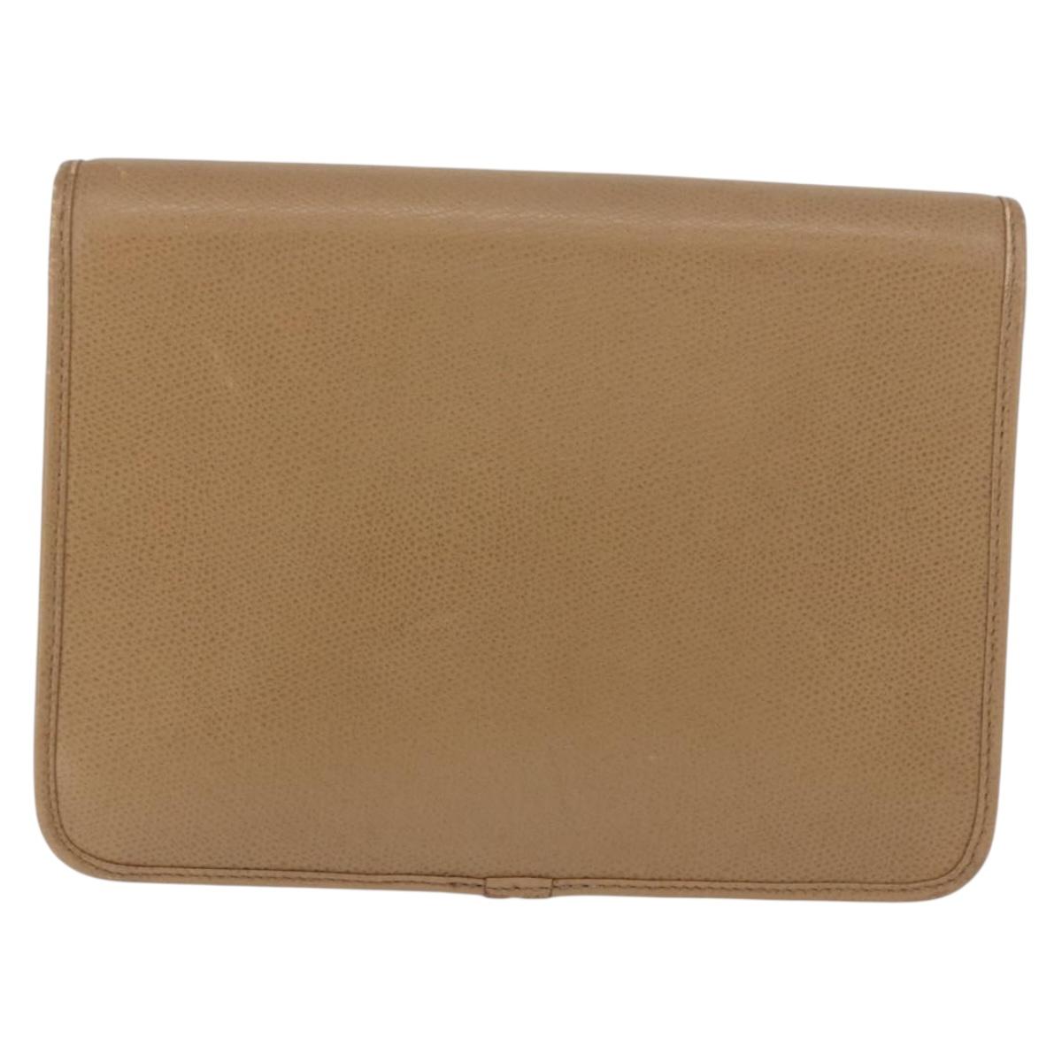 Christian Dior Chain Shoulder Bag Leather Beige Gold Auth 187941