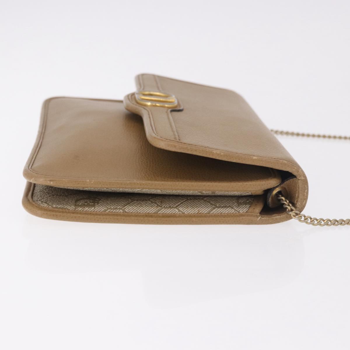 Christian Dior Chain Shoulder Bag Leather Beige Gold Auth 187941