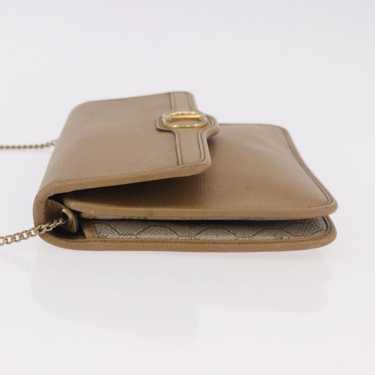Christian Dior Chain Shoulder Bag Leather Beige Gold Auth 187941