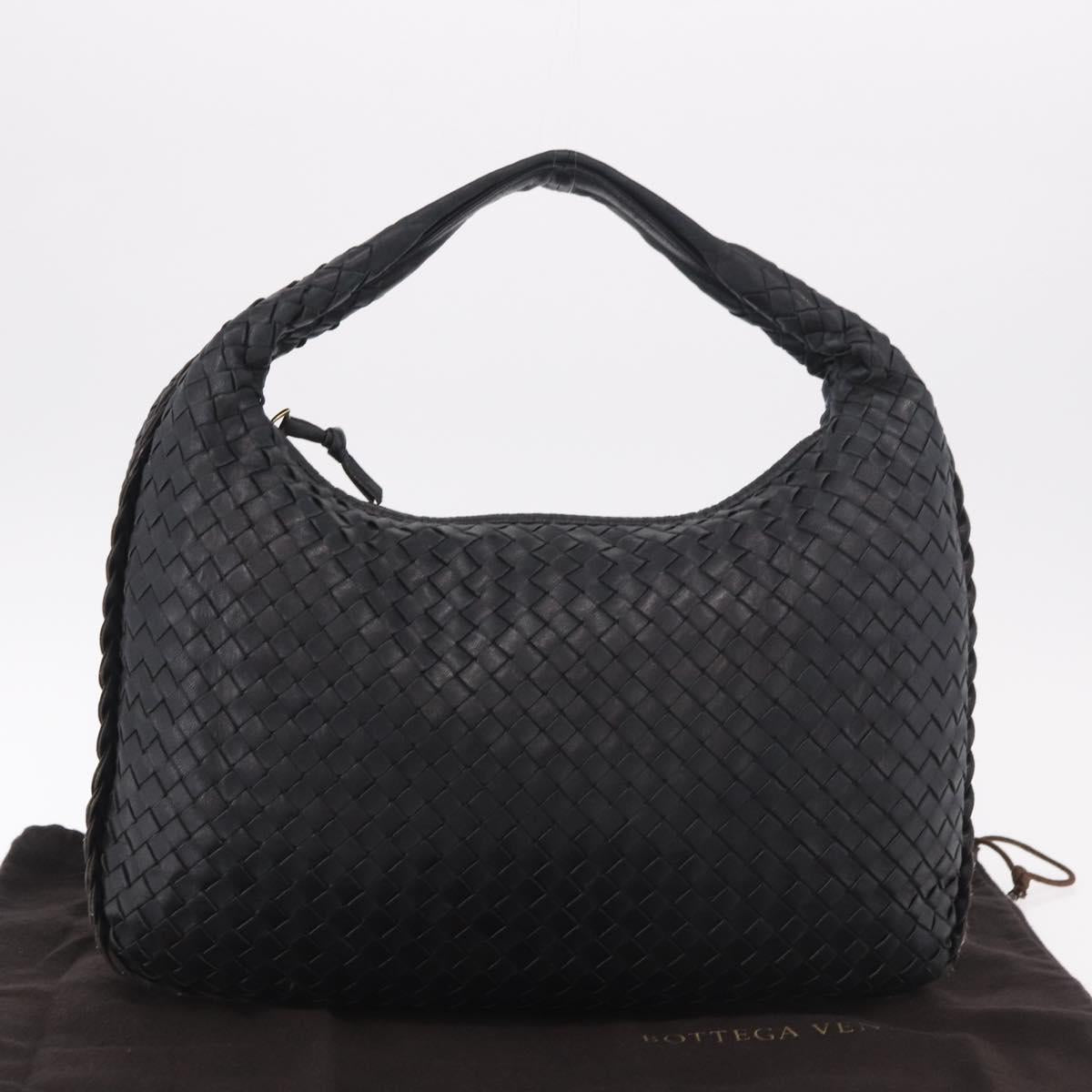 BOTTEGA VENETA INTRECCIATO Shoulder Bag Black Gold Auth 187954V