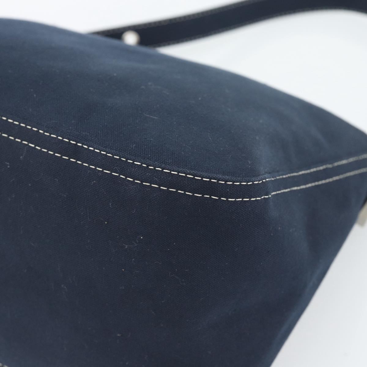 FENDI Mamma Baguette Shoulder Bag Canvas Navy Silver Auth 187955V