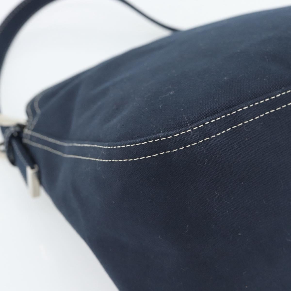 FENDI Mamma Baguette Shoulder Bag Canvas Navy Silver Auth 187955V