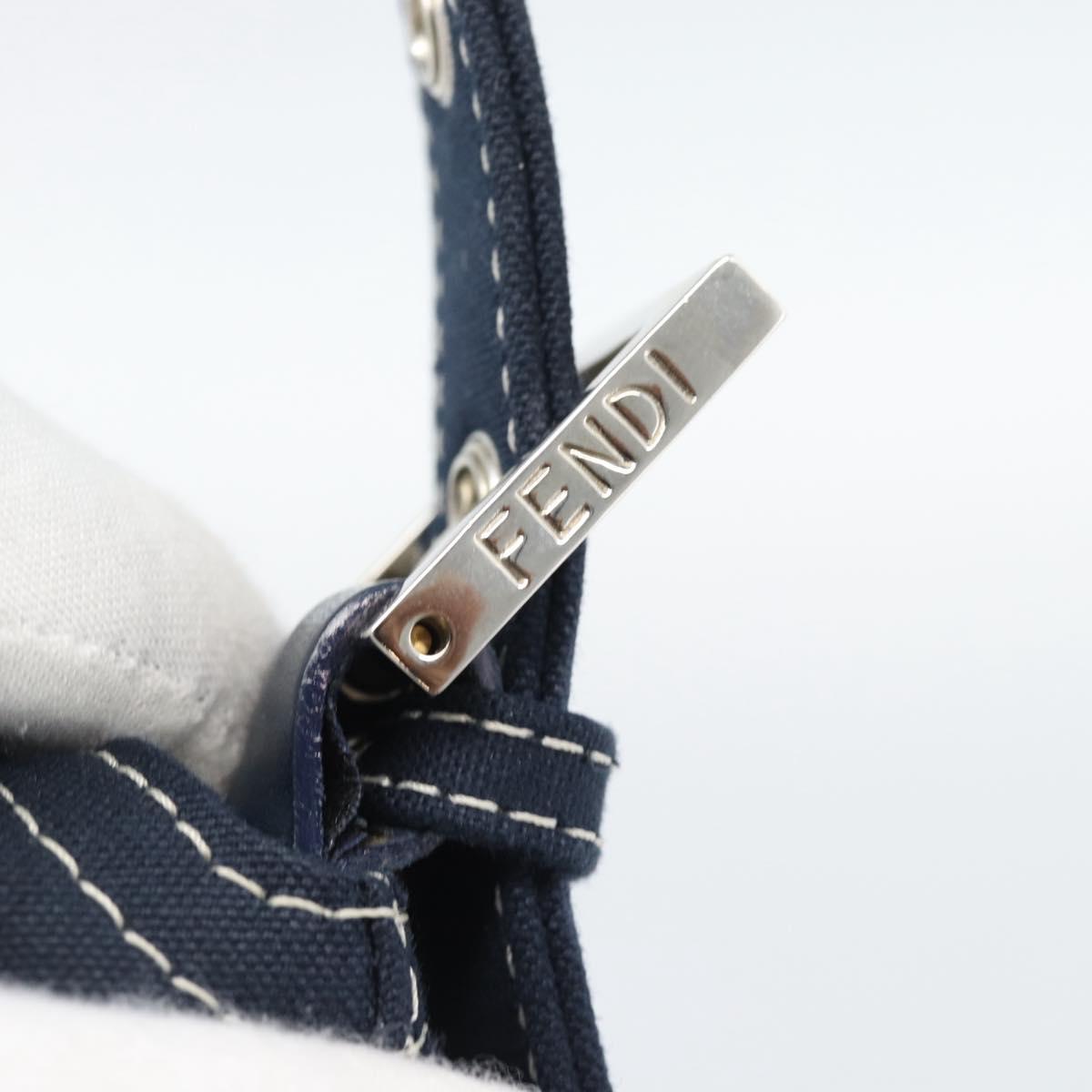 FENDI Mamma Baguette Shoulder Bag Canvas Navy Silver Auth 187955V