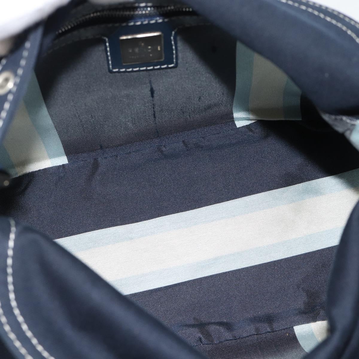 FENDI Mamma Baguette Shoulder Bag Canvas Navy Silver Auth 187955V