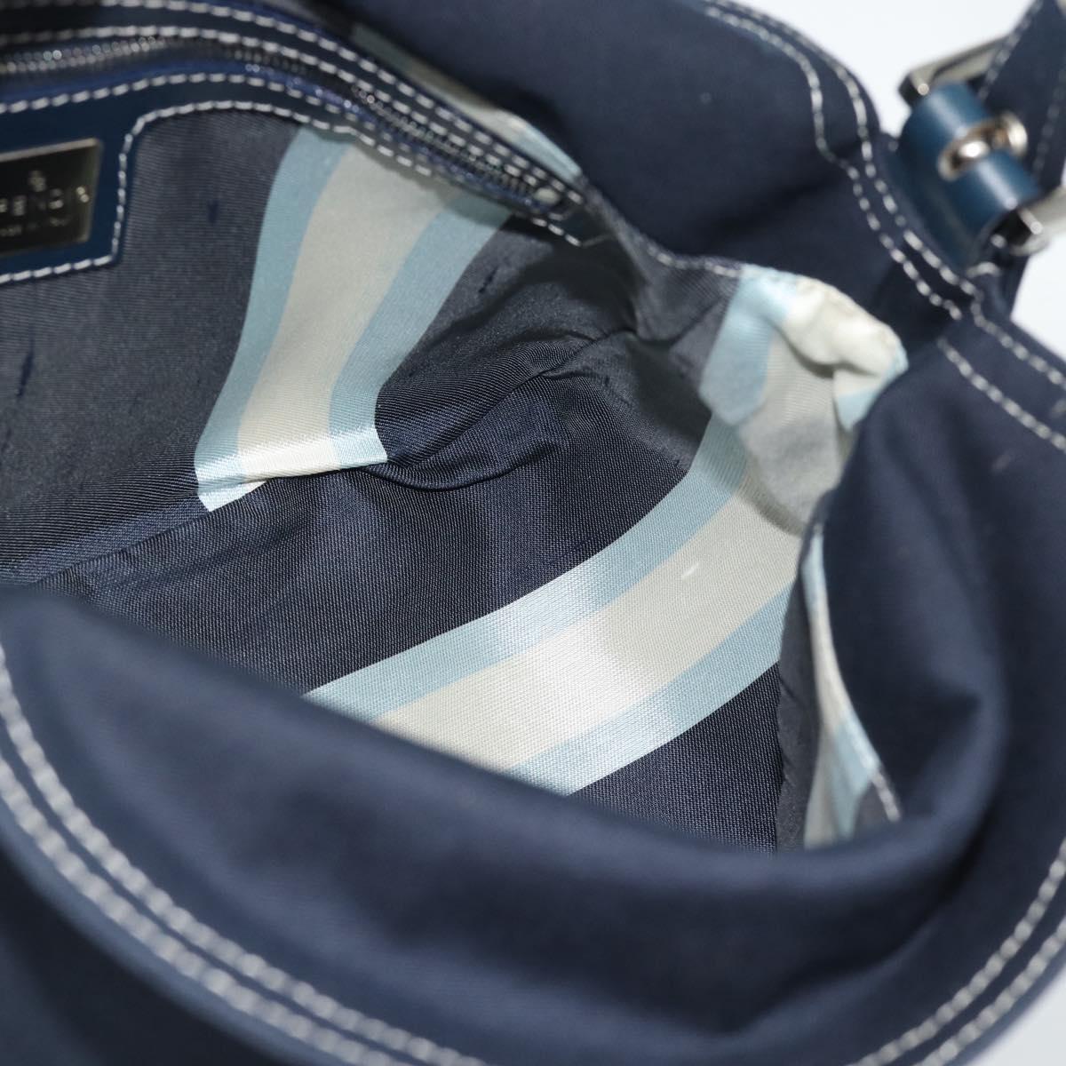FENDI Mamma Baguette Shoulder Bag Canvas Navy Silver Auth 187955V