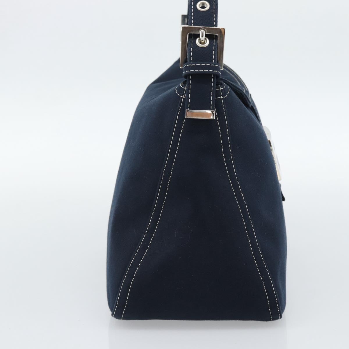 FENDI Mamma Baguette Shoulder Bag Canvas Navy Silver Auth 187955V