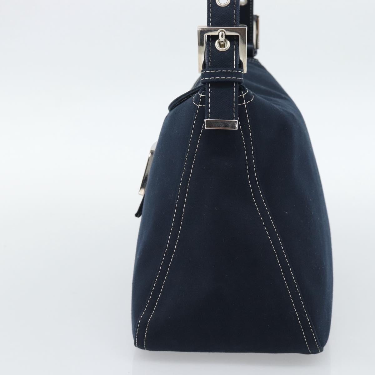 FENDI Mamma Baguette Shoulder Bag Canvas Navy Silver Auth 187955V