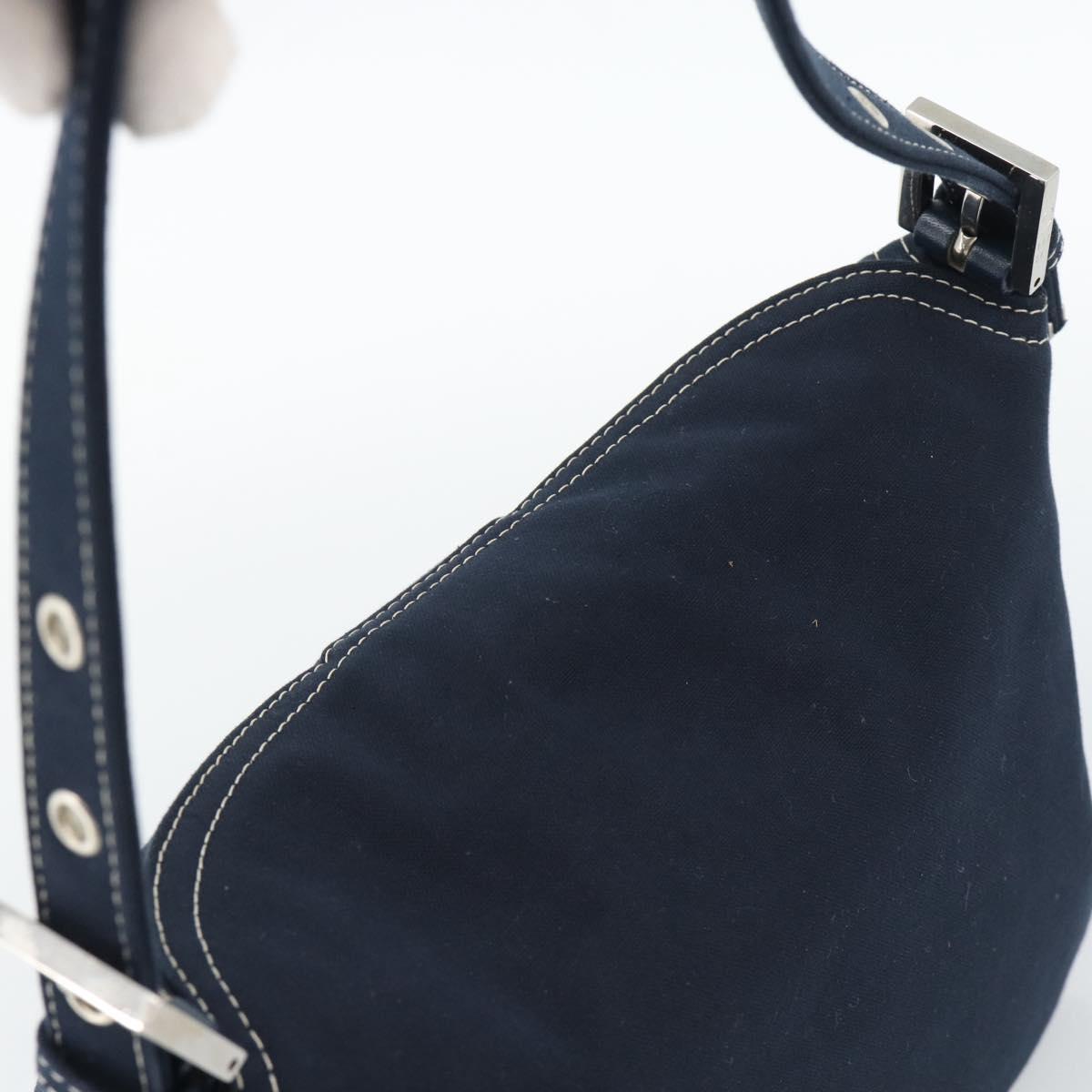 FENDI Mamma Baguette Shoulder Bag Canvas Navy Silver Auth 187955V