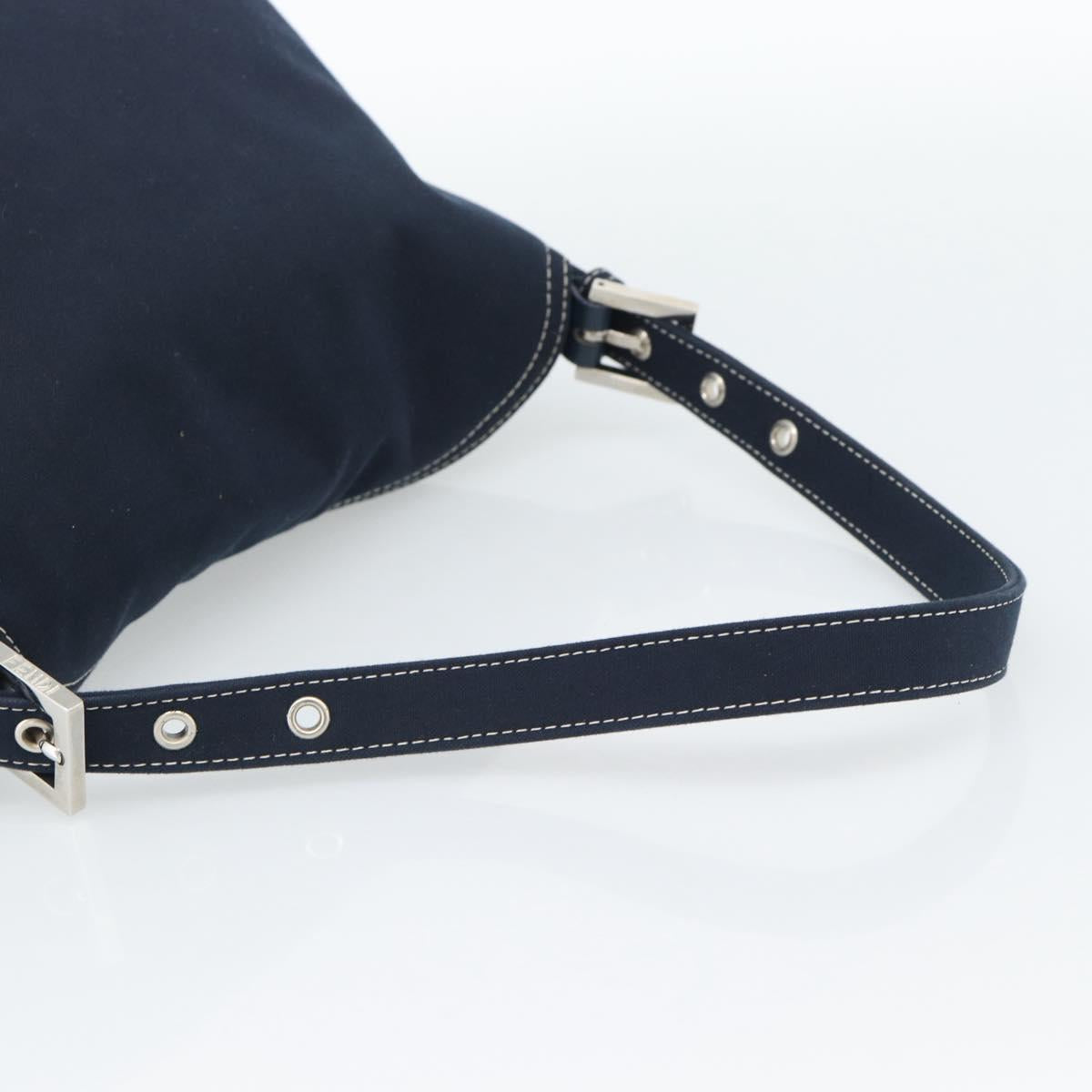 FENDI Mamma Baguette Shoulder Bag Canvas Navy Silver Auth 187955V