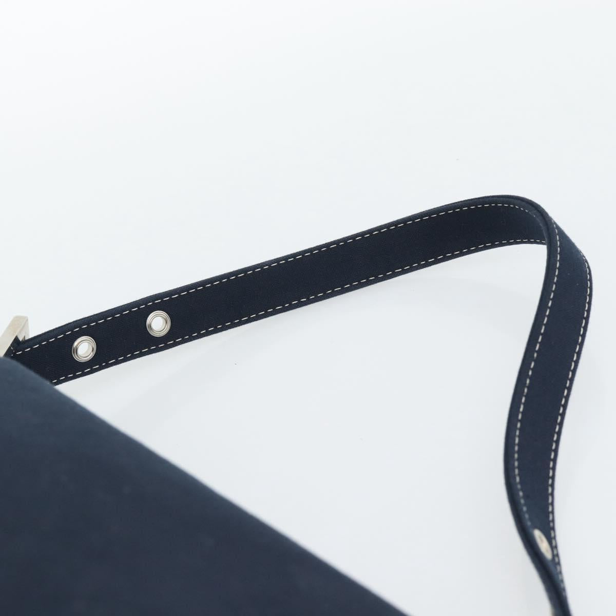 FENDI Mamma Baguette Shoulder Bag Canvas Navy Silver Auth 187955V