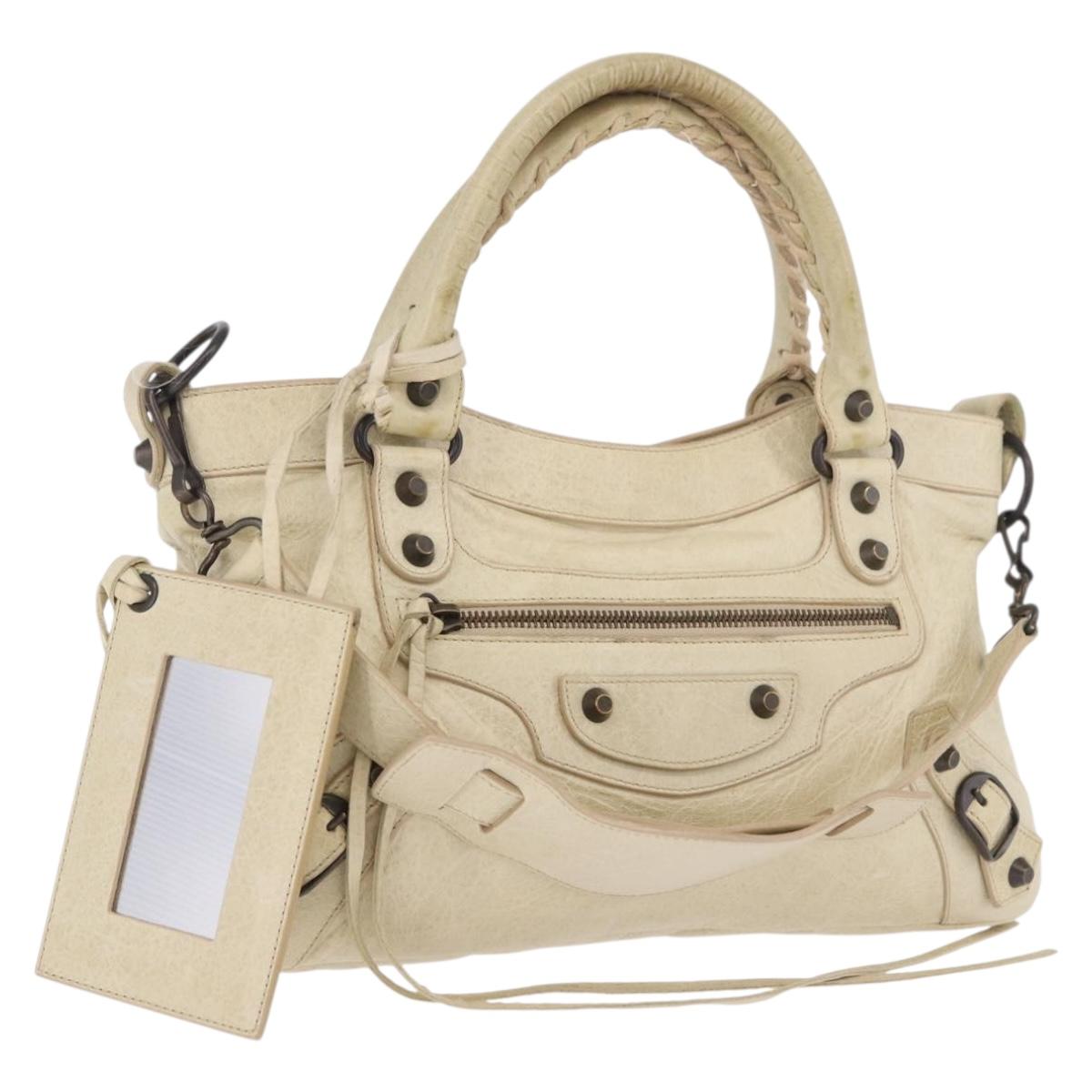 BALENCIAGA The First Hand Bag Leather 2way Ivory 103208 Auth 187956V
