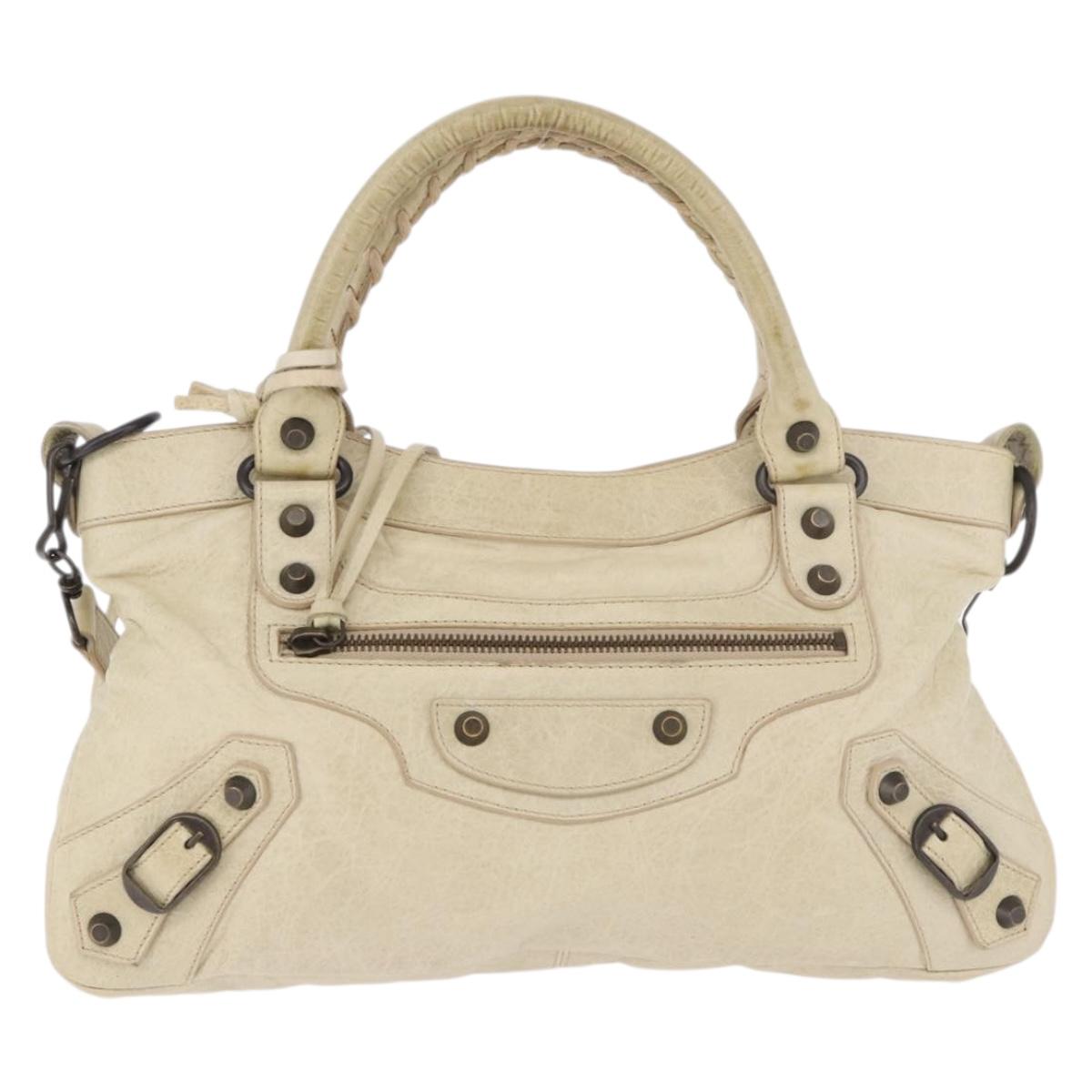 BALENCIAGA The First Hand Bag Leather 2way Ivory 103208 Auth 187956V