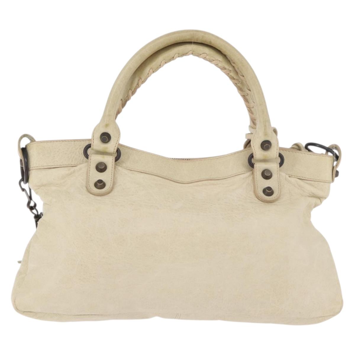 BALENCIAGA The First Hand Bag Leather 2way Ivory 103208 Auth 187956V
