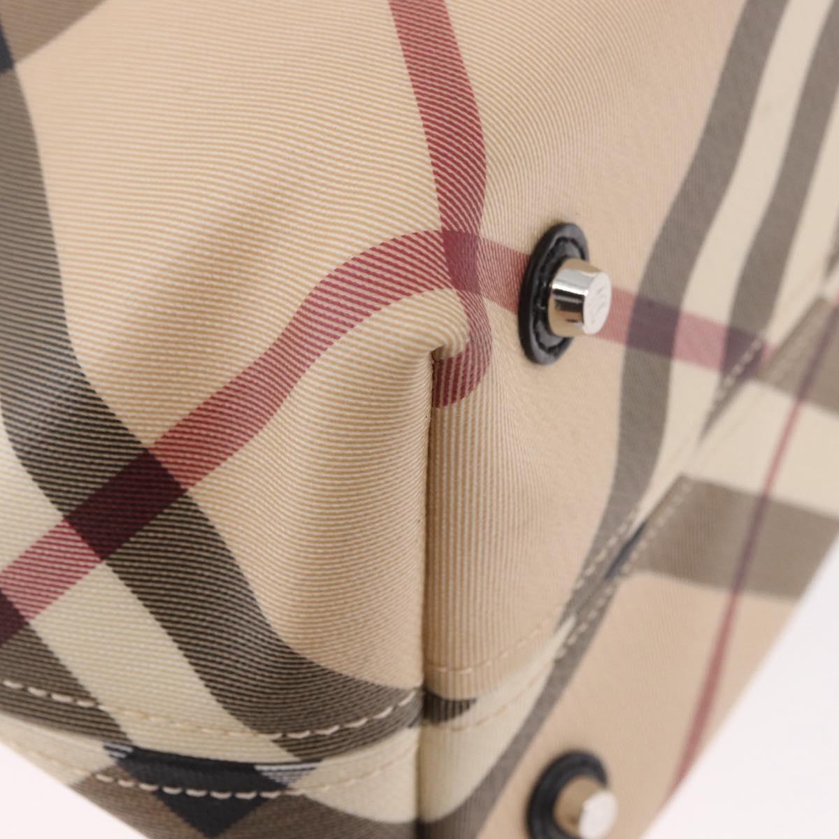 BURBERRY Nova Check Tote Bag PVC Beige Silver Auth 187957