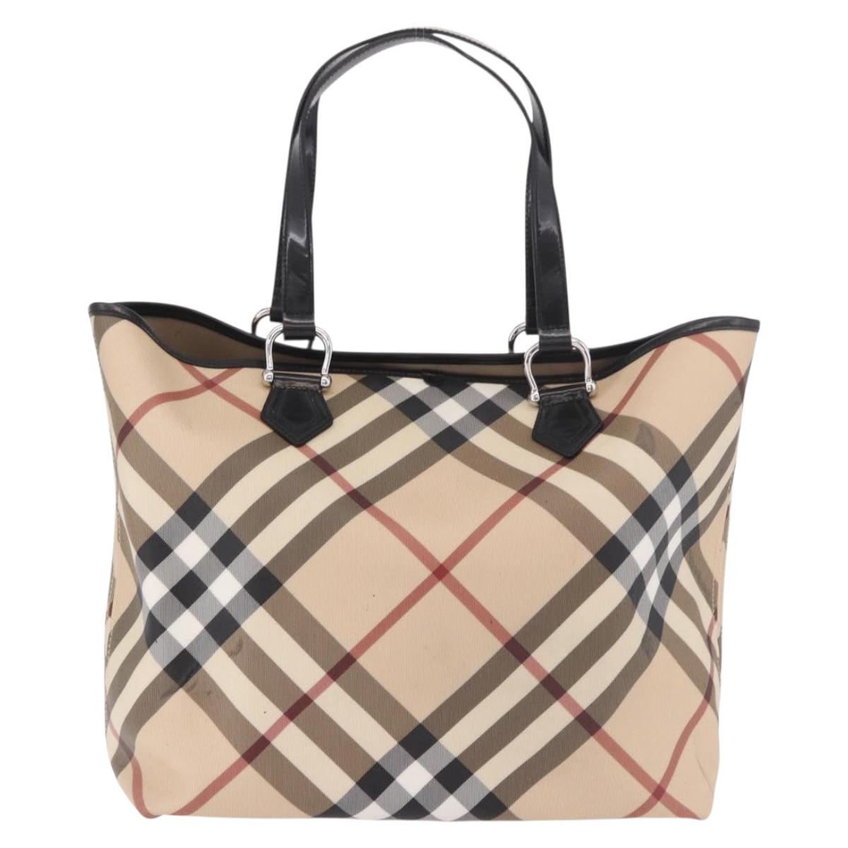 BURBERRY Nova Check Tote Bag PVC Beige Silver Auth 187957