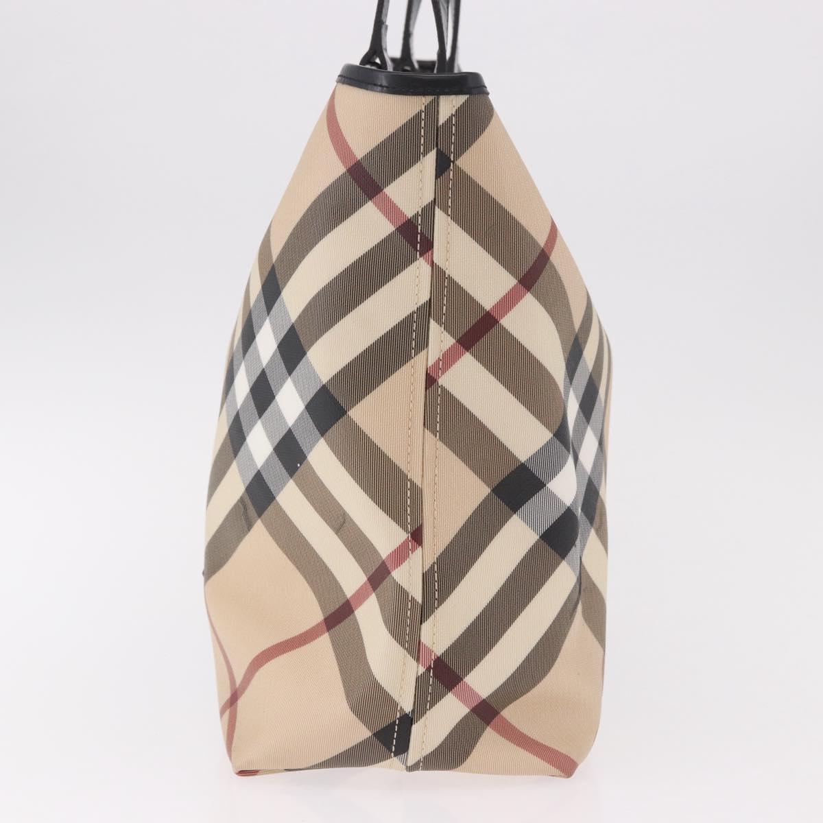 BURBERRY Nova Check Tote Bag PVC Beige Silver Auth 187957