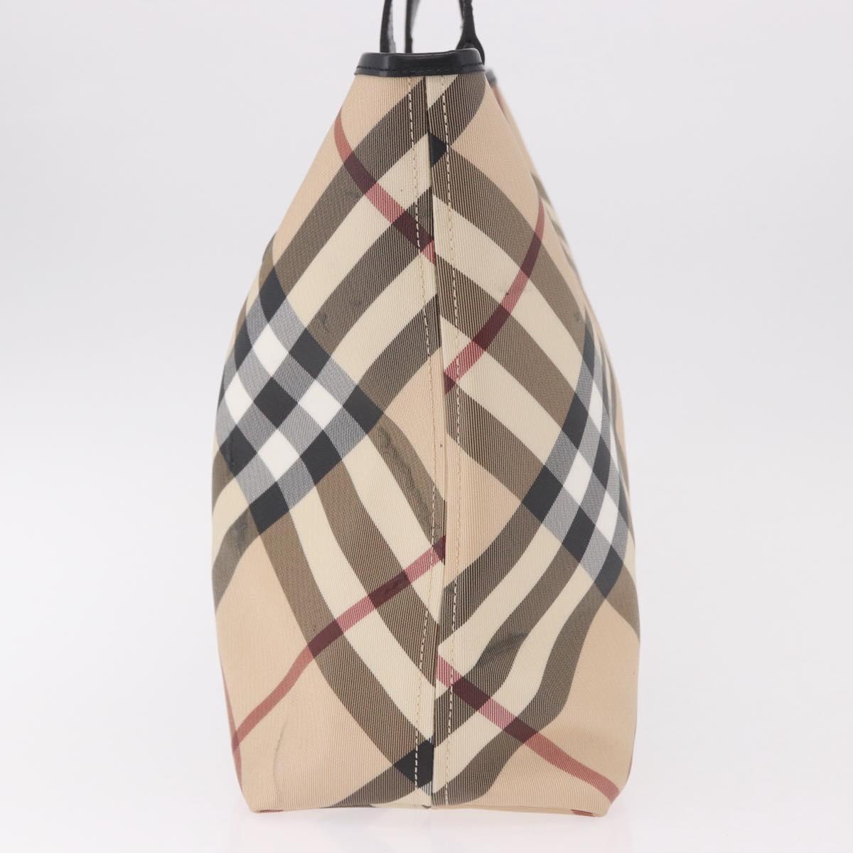 BURBERRY Nova Check Tote Bag PVC Beige Silver Auth 187957