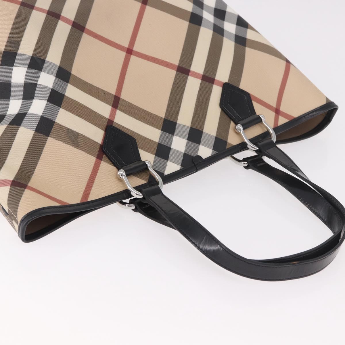 BURBERRY Nova Check Tote Bag PVC Beige Silver Auth 187957