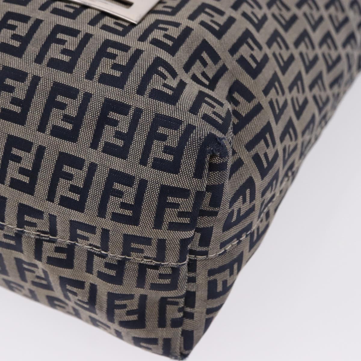 FENDI Zucchino Tote Bag Navy Silver Auth 187958