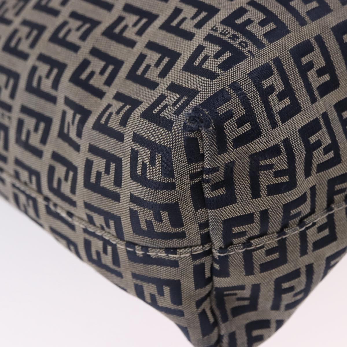 FENDI Zucchino Tote Bag Navy Silver Auth 187958