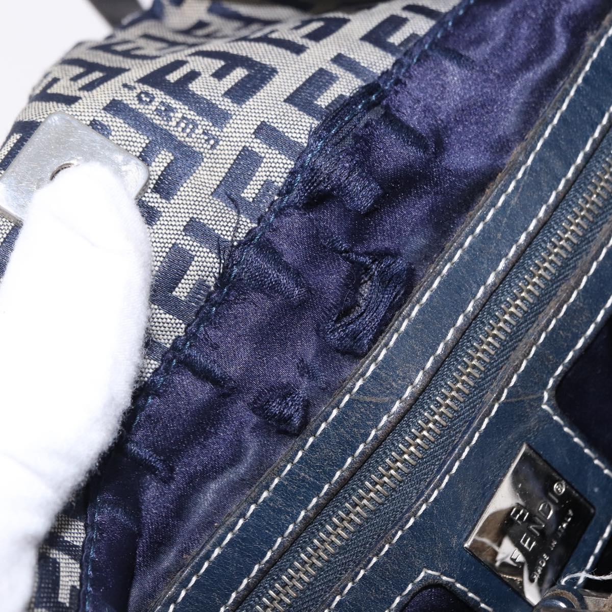 FENDI Zucchino Tote Bag Navy Silver Auth 187958