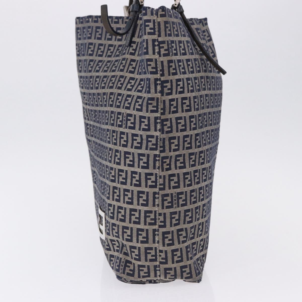 FENDI Zucchino Tote Bag Navy Silver Auth 187958