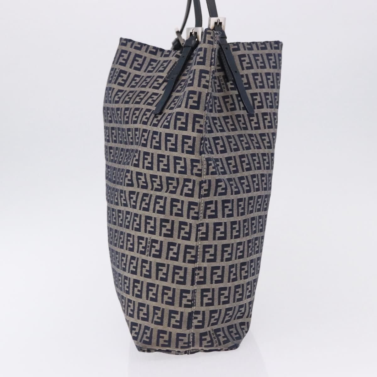 FENDI Zucchino Tote Bag Navy Silver Auth 187958