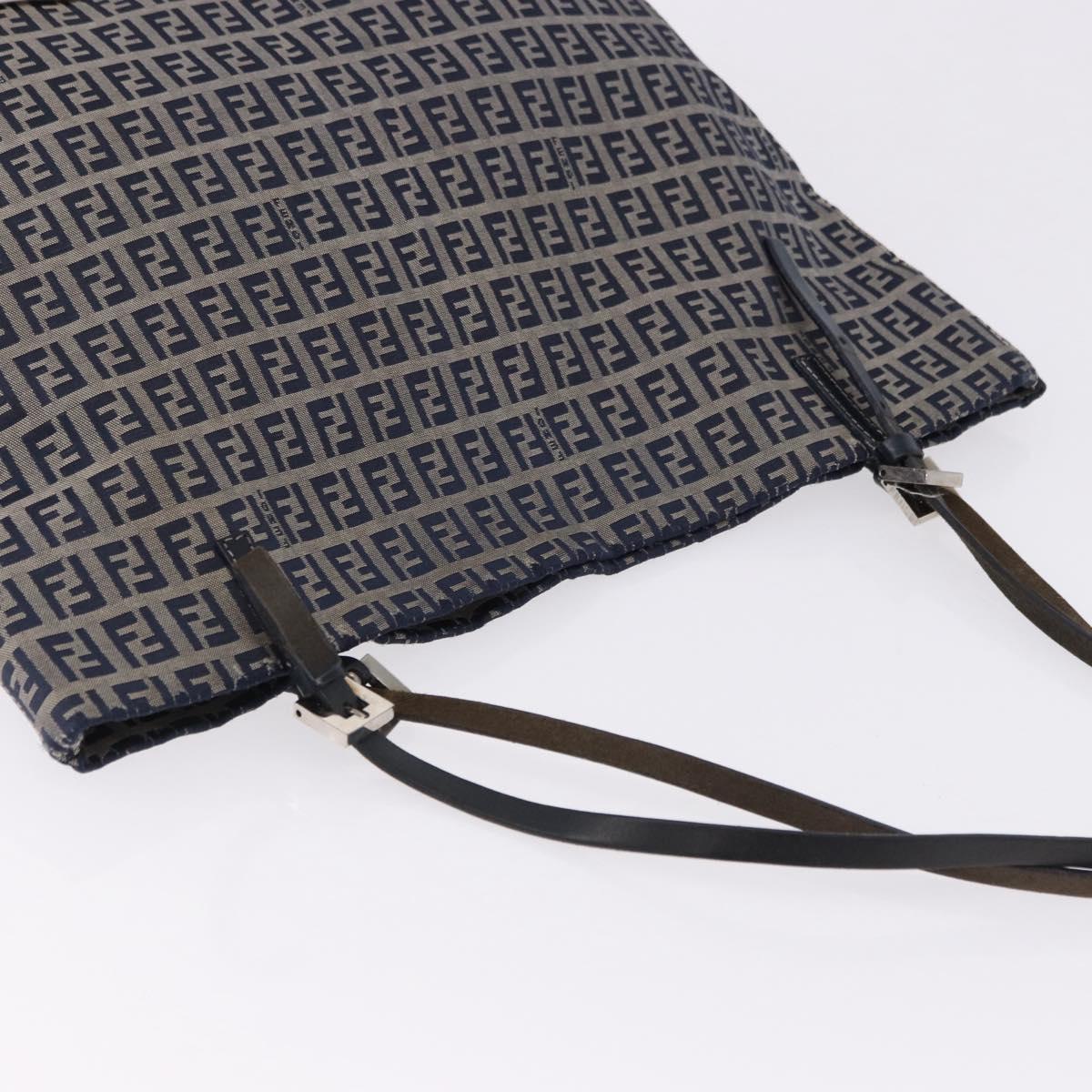 FENDI Zucchino Tote Bag Navy Silver Auth 187958