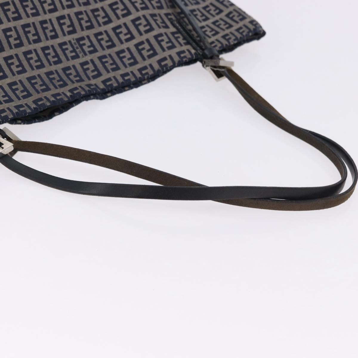 FENDI Zucchino Tote Bag Navy Silver Auth 187958