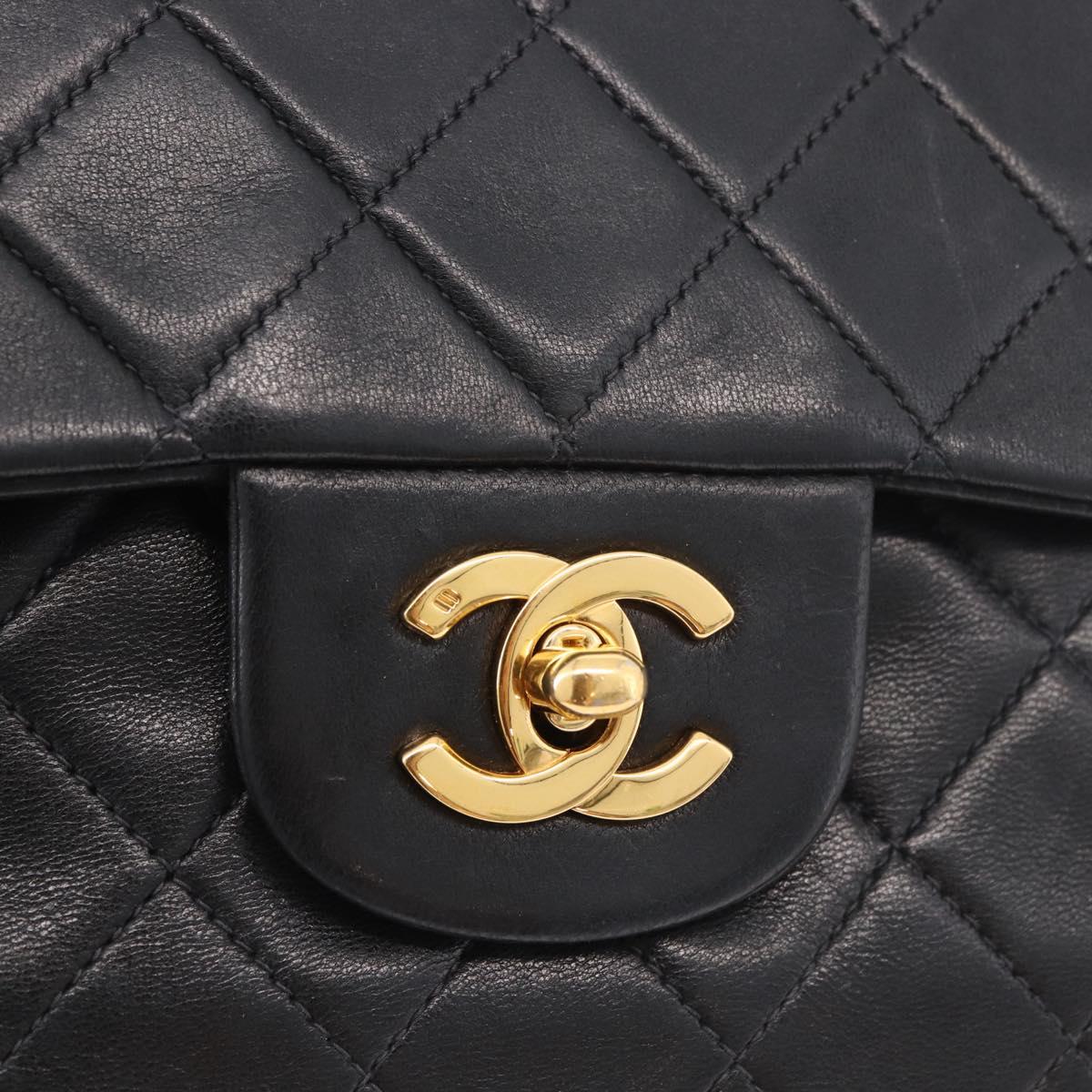 CHANEL Matelasse 25 Chain Shoulder Bag Lamb Skin Black Gold CC Auth 187961M