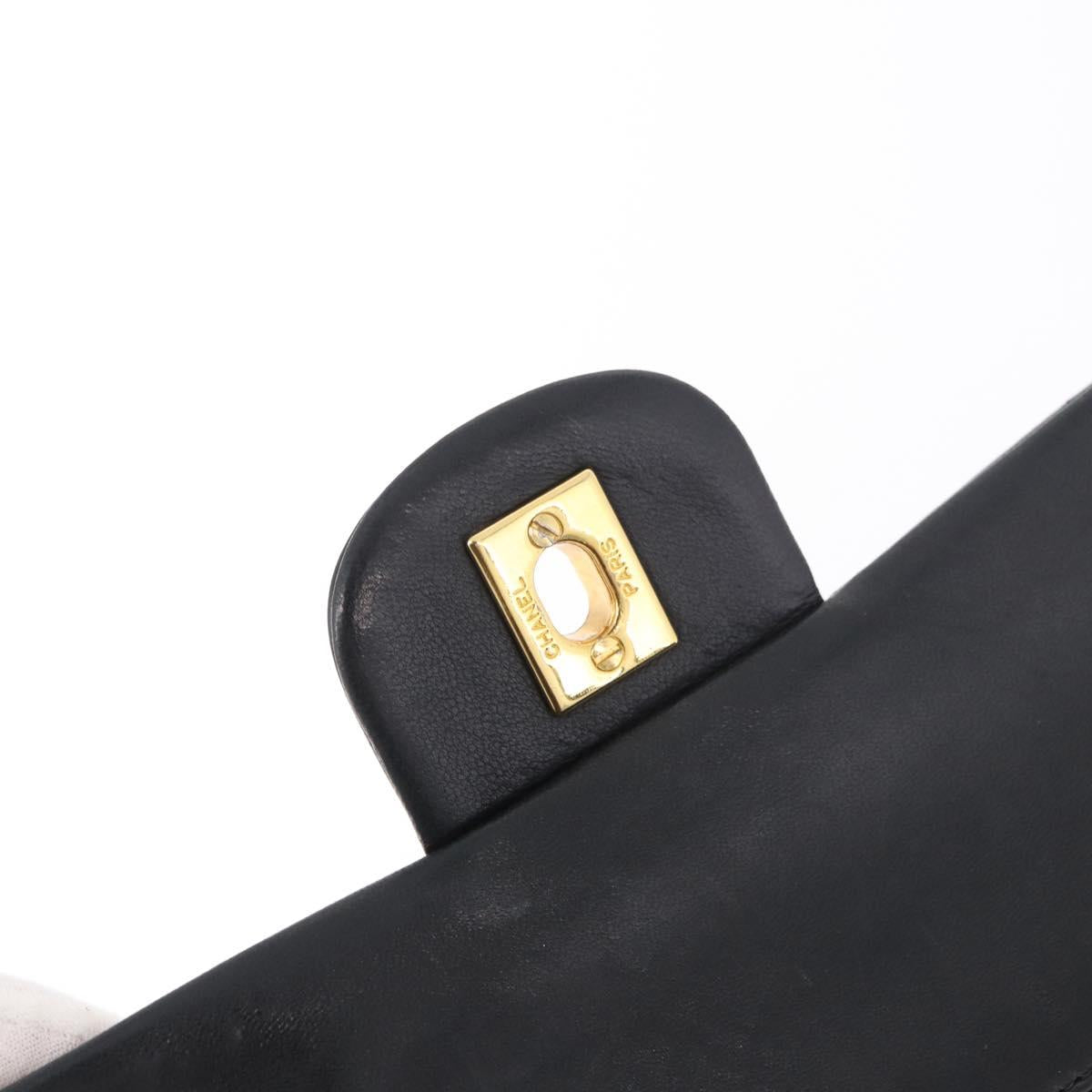 CHANEL Matelasse 25 Chain Shoulder Bag Lamb Skin Black Gold CC Auth 187961M
