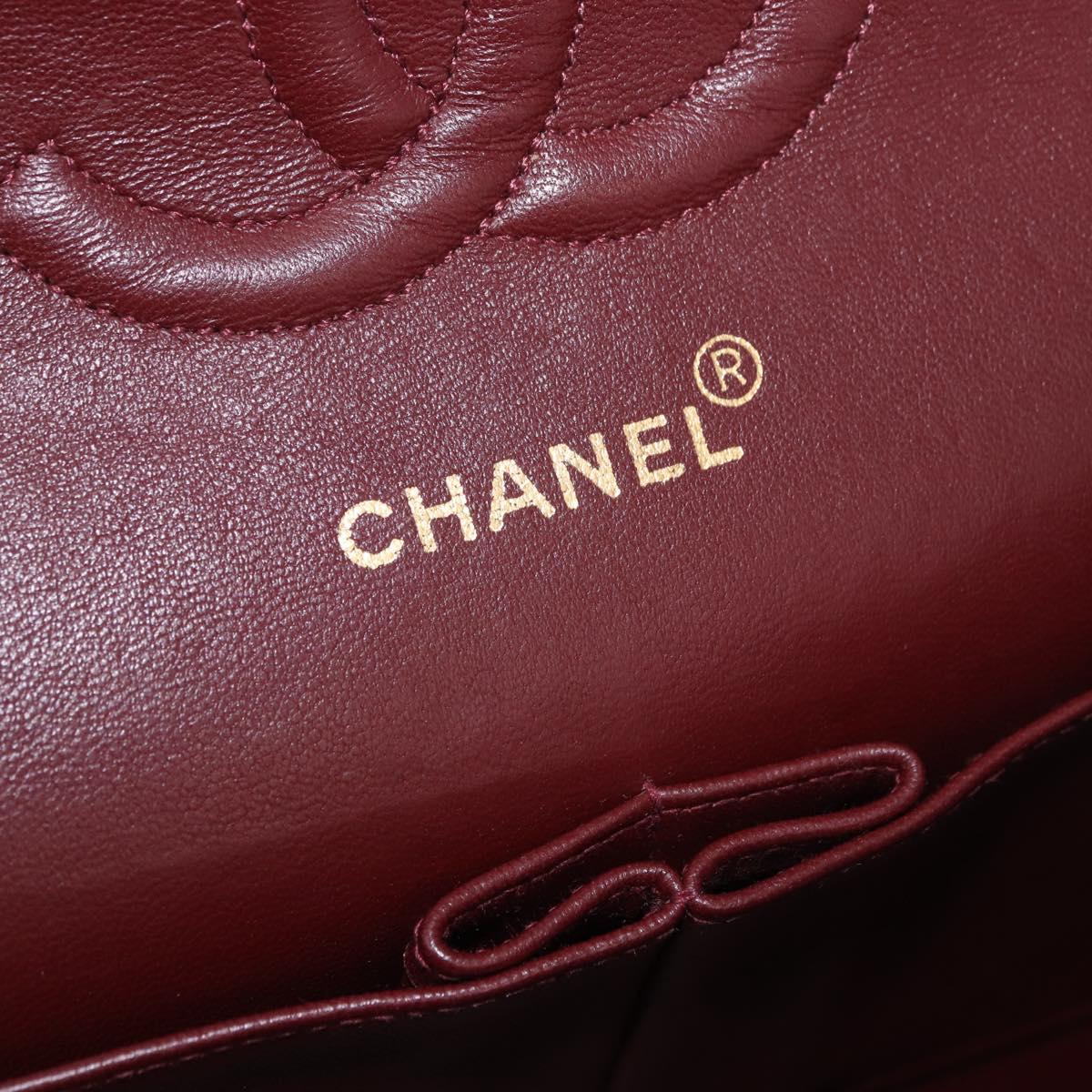 CHANEL Matelasse 25 Chain Shoulder Bag Lamb Skin Black Gold CC Auth 187961M