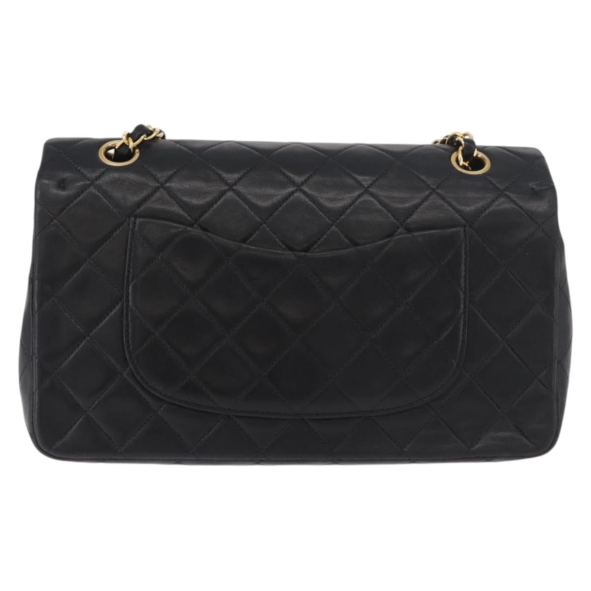 CHANEL Matelasse 25 Chain Shoulder Bag Lamb Skin Black Gold CC Auth 187961M