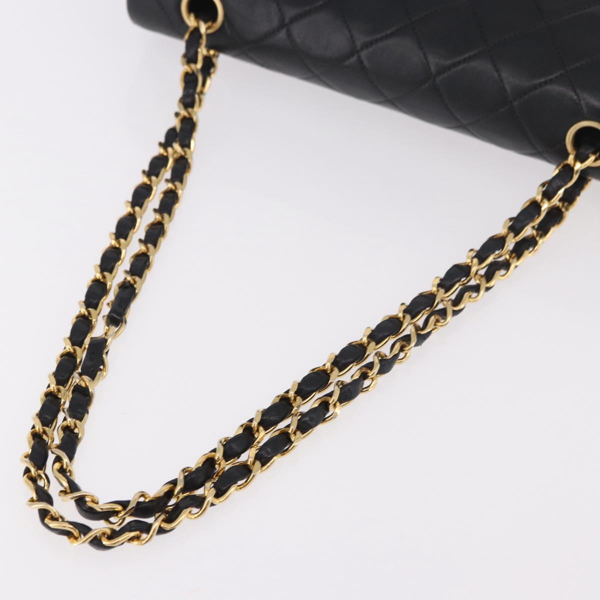 CHANEL Matelasse 25 Chain Shoulder Bag Lamb Skin Black Gold CC Auth 187961M