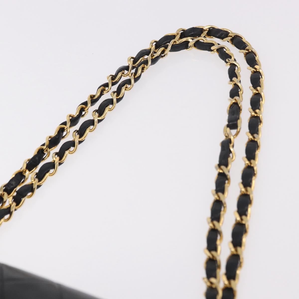 CHANEL Matelasse 25 Chain Shoulder Bag Lamb Skin Black Gold CC Auth 187961M