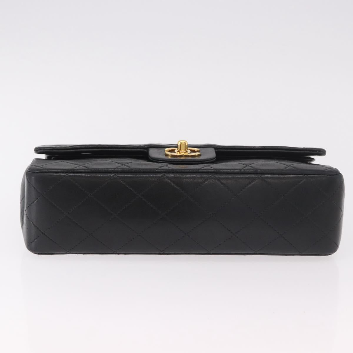 CHANEL Matelasse 25 Chain Shoulder Bag Lamb Skin Black Gold CC Auth 187961M