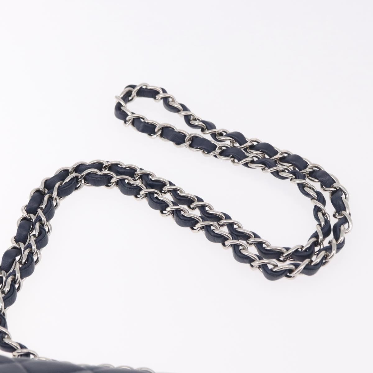 CHANEL Mini Matelasse 17 Chain Bag Lamb Skin Navy Silver CC Auth 187962SAM