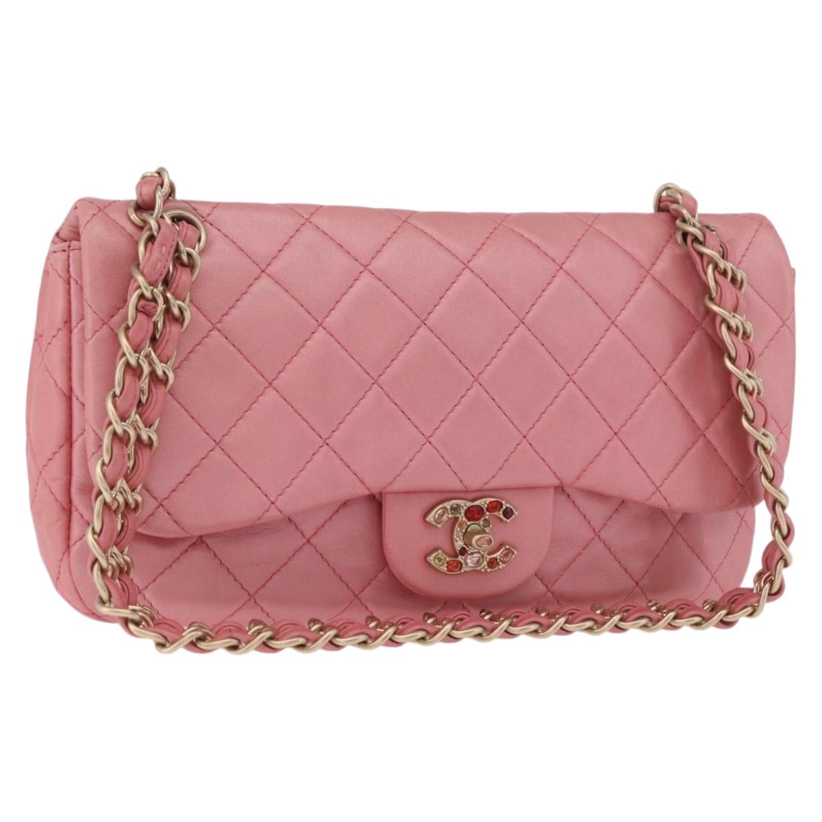 CHANEL Matelasse 30 Chain Shoulder Bag Lamb Skin Pink Gold CC Auth 187963SM
