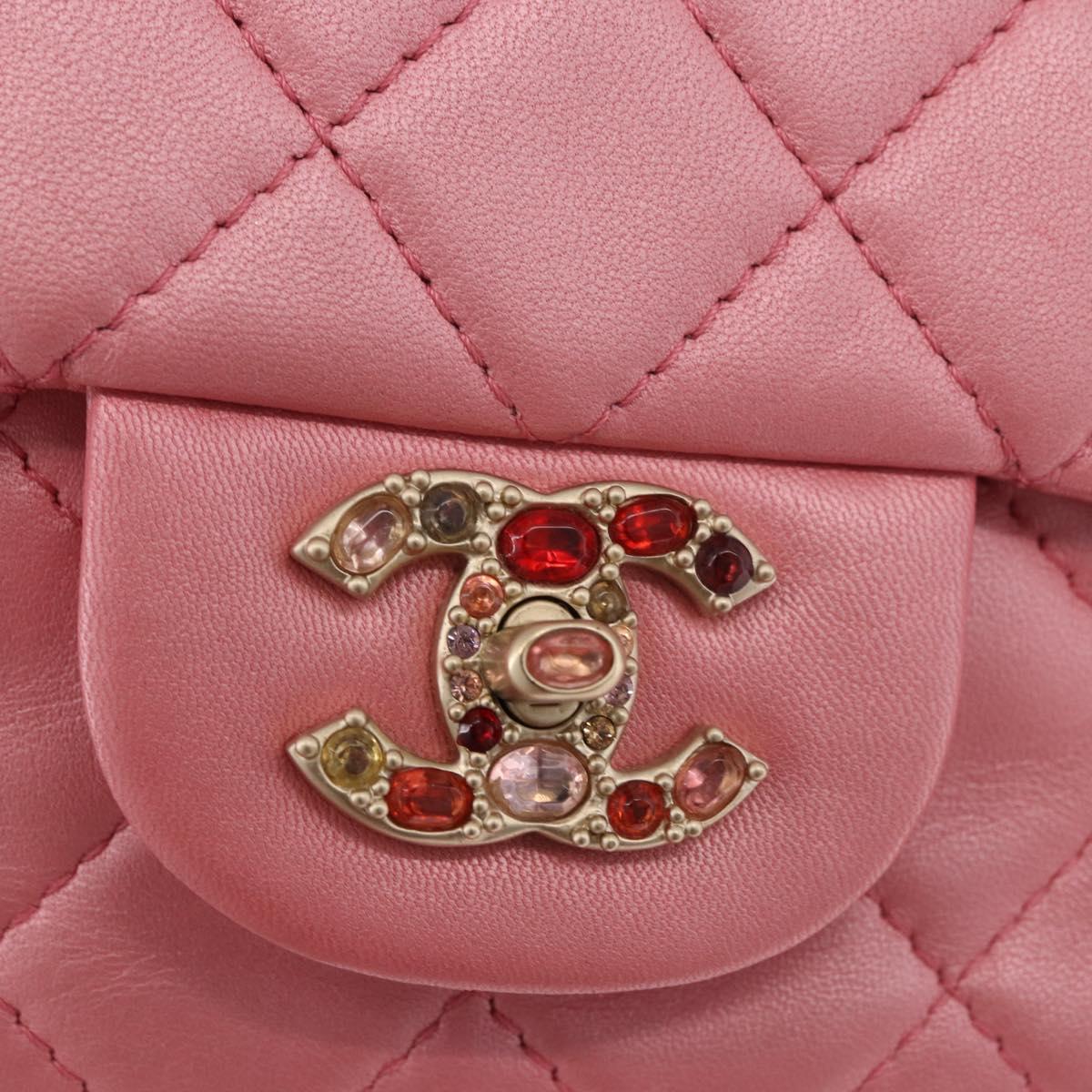 CHANEL Matelasse 30 Chain Shoulder Bag Lamb Skin Pink Gold CC Auth 187963SM