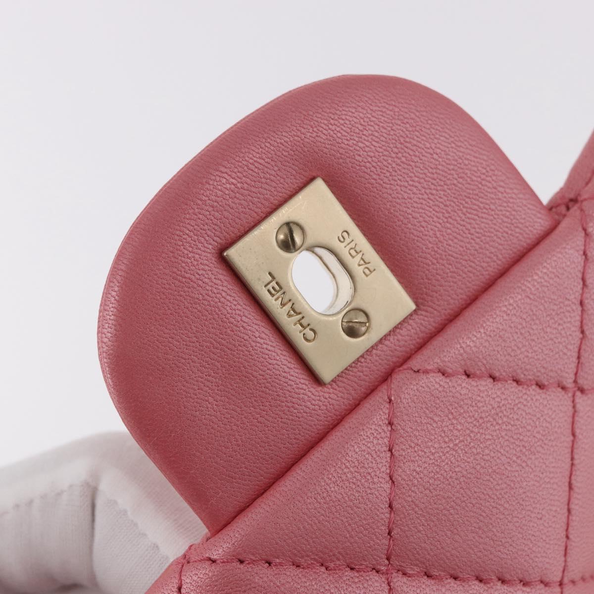 CHANEL Matelasse 30 Chain Shoulder Bag Lamb Skin Pink Gold CC Auth 187963SM