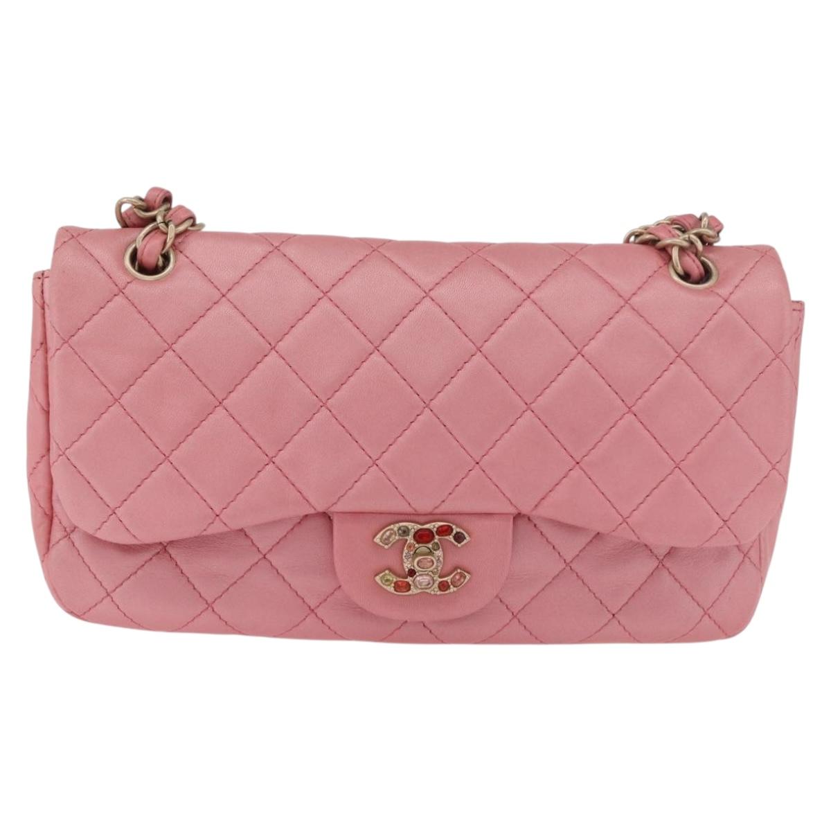 CHANEL Matelasse 30 Chain Shoulder Bag Lamb Skin Pink Gold CC Auth 187963SM
