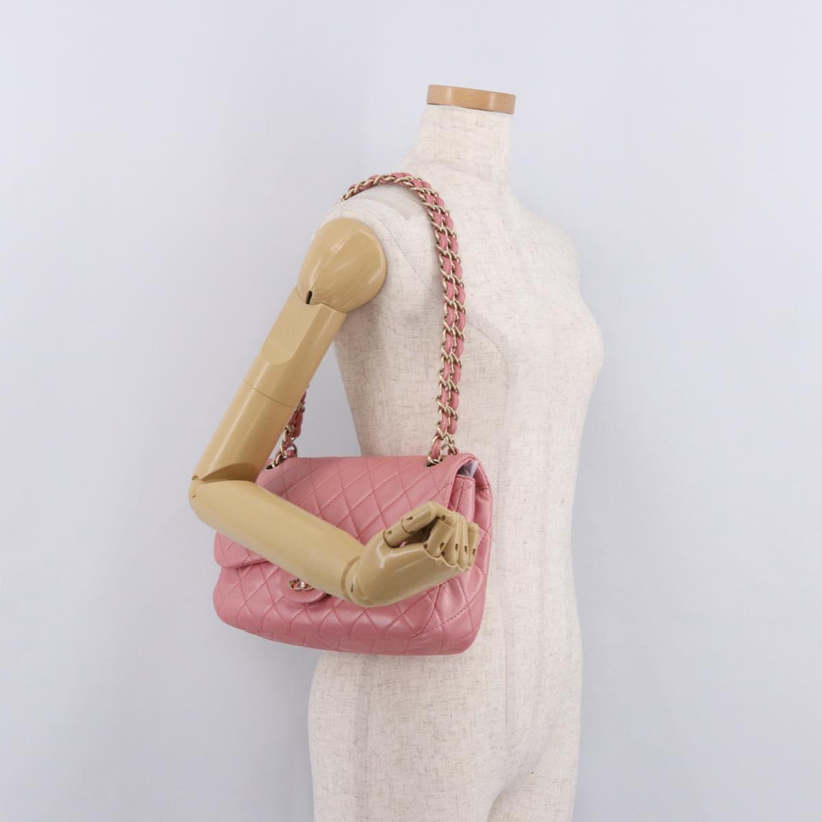 CHANEL Matelasse 30 Chain Shoulder Bag Lamb Skin Pink Gold CC Auth 187963SM