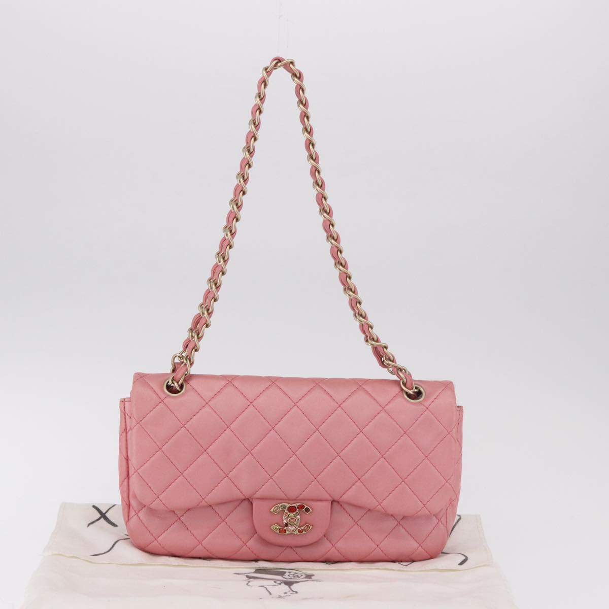 CHANEL Matelasse 30 Chain Shoulder Bag Lamb Skin Pink Gold CC Auth 187963SM