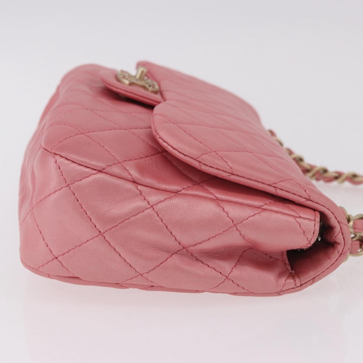 CHANEL Matelasse 30 Chain Shoulder Bag Lamb Skin Pink Gold CC Auth 187963SM