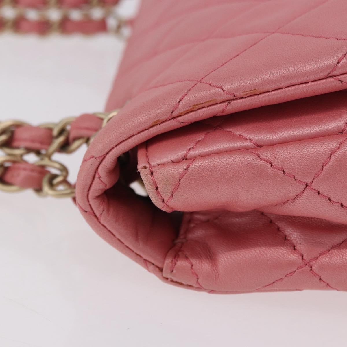 CHANEL Matelasse 30 Chain Shoulder Bag Lamb Skin Pink Gold CC Auth 187963SM
