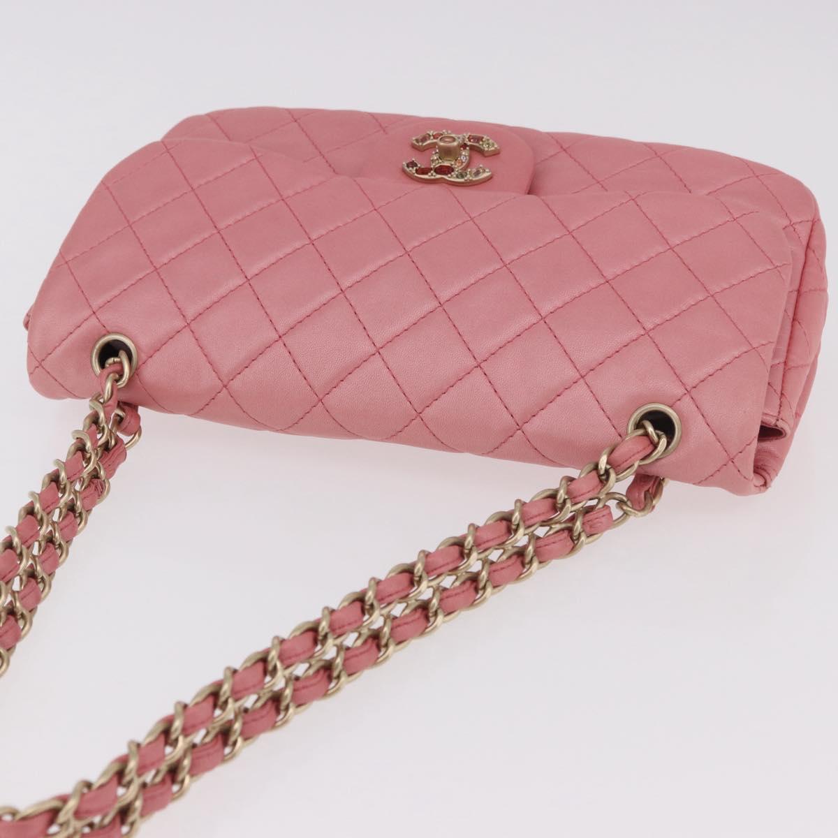 CHANEL Matelasse 30 Chain Shoulder Bag Lamb Skin Pink Gold CC Auth 187963SM