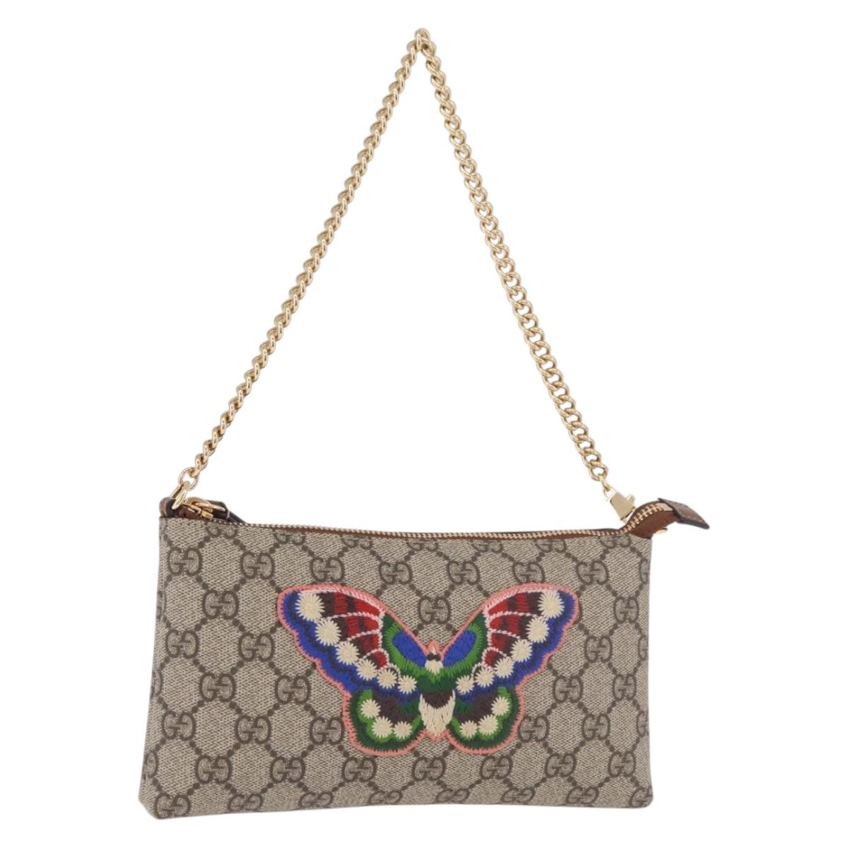 GUCCI GG Supreme Chain Accessory Pouch PVC Beige Gold 456866 Auth 187966V